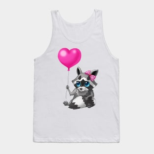 Little Raccoon with a love balloon and a bow on her head Tank Top